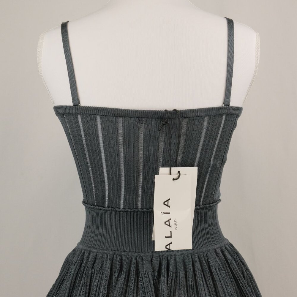 Alaia Crinoline Knit A-Line Square-Neck Mini Dress, Blue Grey, Size FR 36, Small - Picture 8 of 14